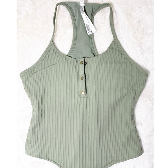 Victoria Sport Green Ribbed Racerback Button-Up Bodysuit Size M 170/96A - Picture 3 of 6